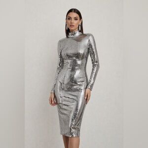 Metallic Silver Mirror Sequin Dress | Size M